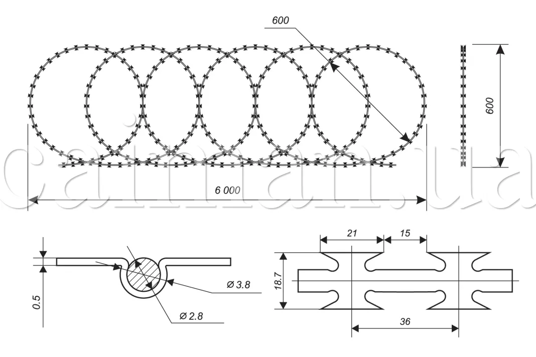Diagram of Egoza-Caiman 600 flat barrier