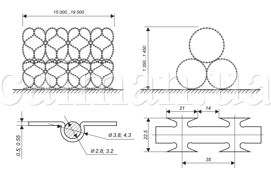 Diagram of the pyramid barrier Caiman 2x800/5+1100/7