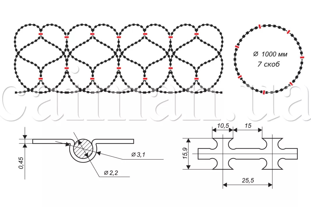 Схема спирального заграждения Концертина 1000/7