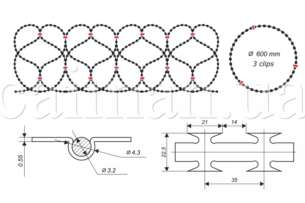 Diagram of the Egoza-Alligator 600/3 concertina wire barrier