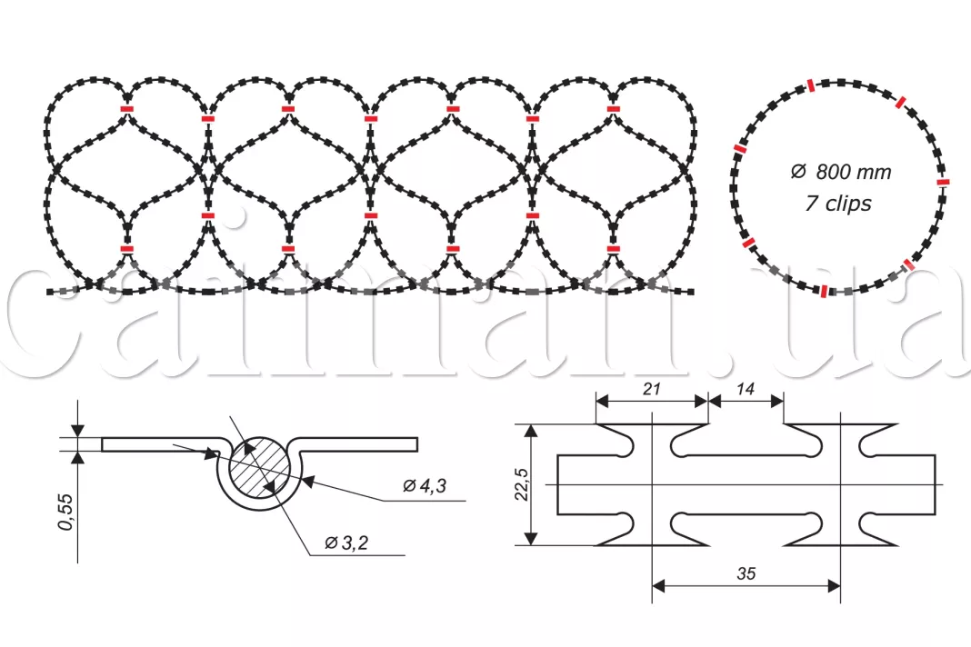 Diagrama de la barrera de alambre de concertina Egoza-Alligator 800/7
