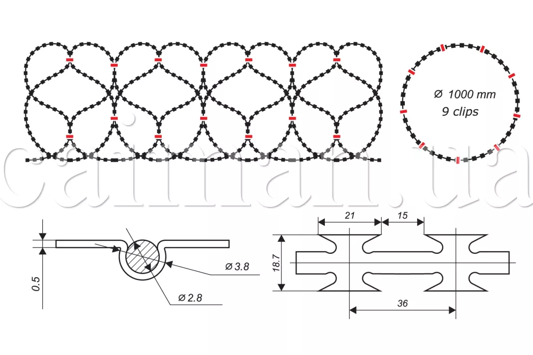 Scheme of the concertina wire barrier Egoza-Caiman 1000/9
