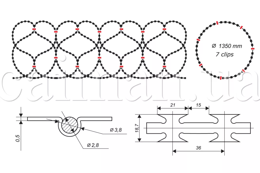 Esquema de la barrera de alambre de concertina Egoza-Caiman 1350/7