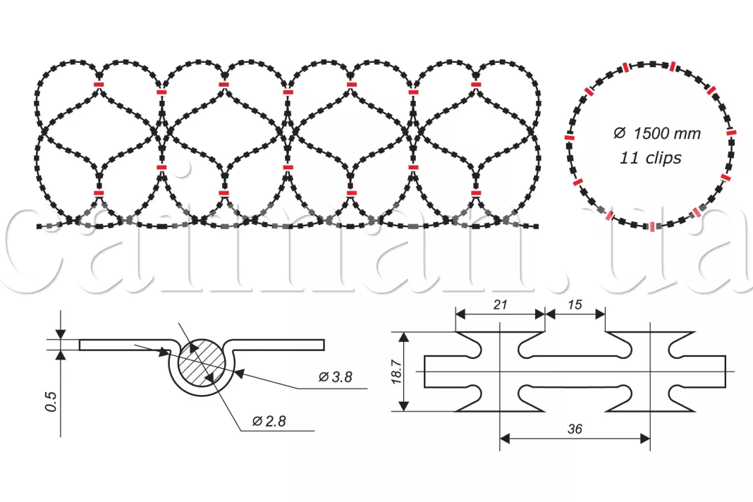 Diagram of the Egoza-Caiman 1500/11 concertina wire barrier