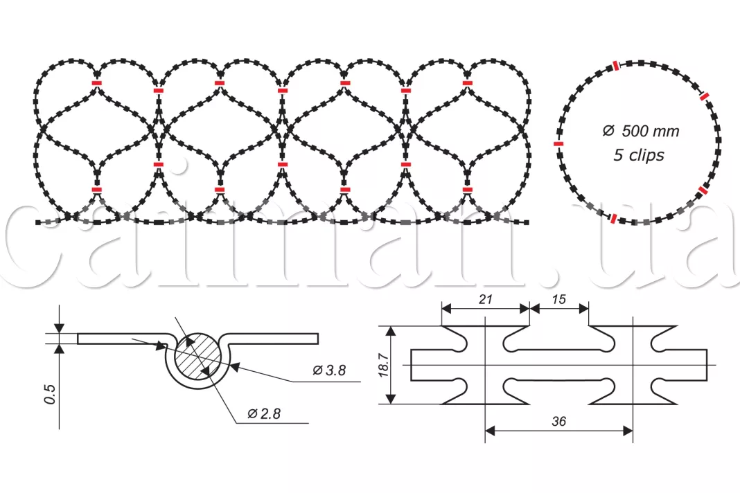 Diagram of the Egoza-Caiman 500/5 concertina wire barrier