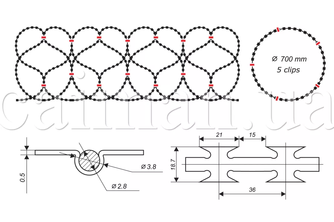 Diagram of the Egoza-Caiman 700/5 concertina wire barrier