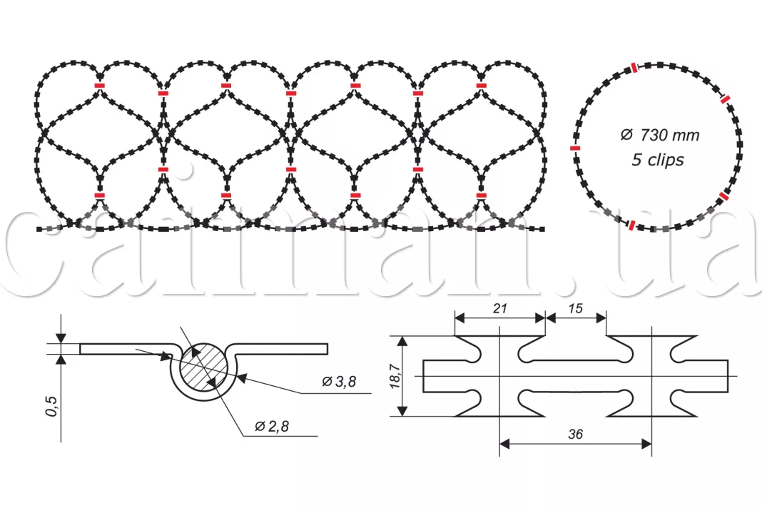 Diagramm der Egoza-Caiman 730/5-Nato-Drahtbarriere