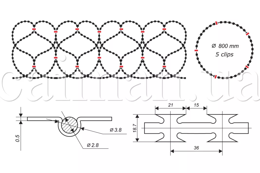 Diagram of the Egoza-Caiman 800/5 concertina wire barrier