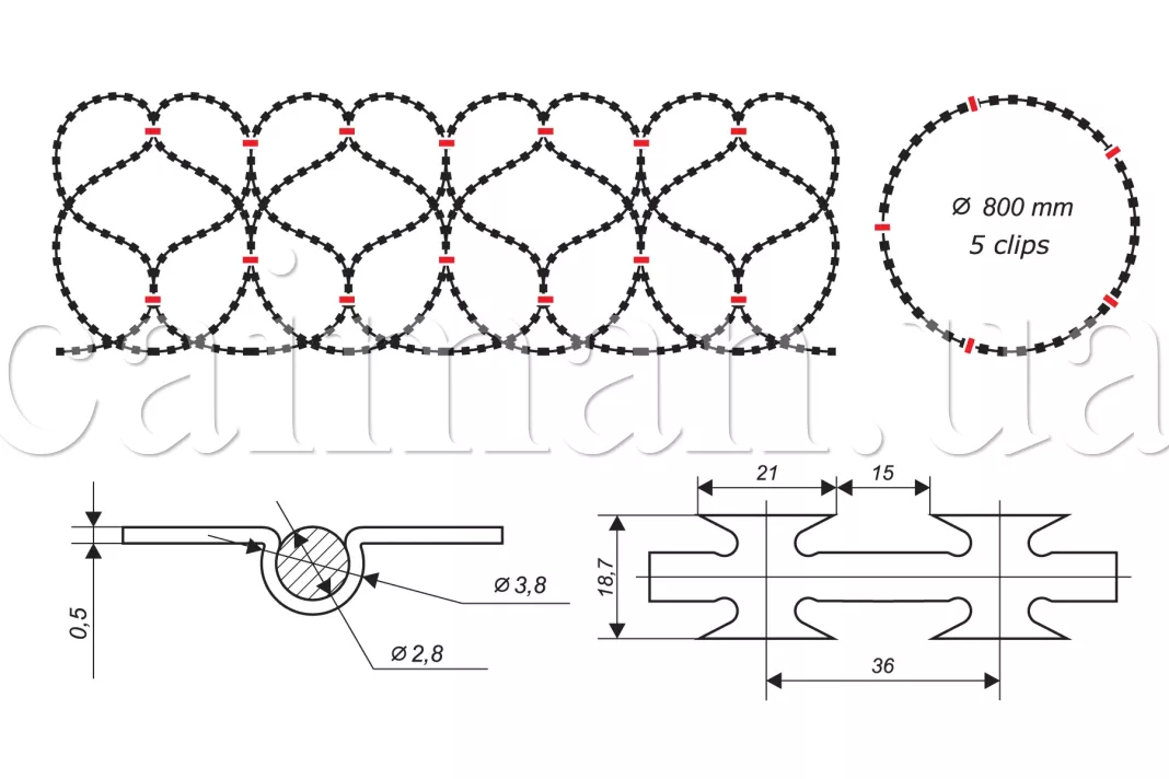 Diagrama de la barrera de alambre de concertina Egoza-Caiman 800/5