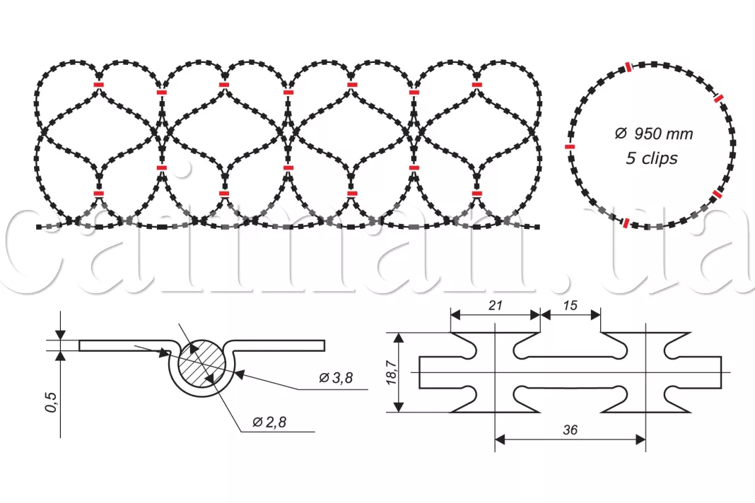 Diagrama de la barrera de alambre de concertina Egoza-Caiman 950/5