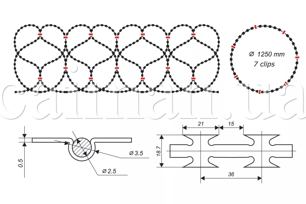 Scheme of the razor wire barrier Egoza-Standard 1250/7