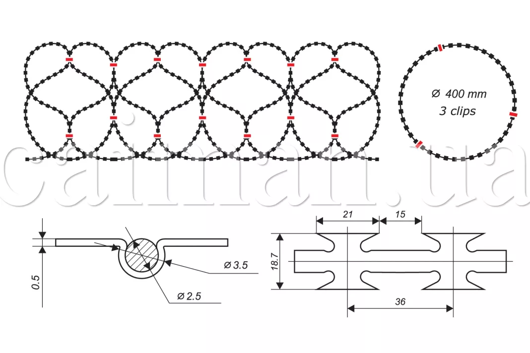 Diagram of the Egoza-Standard 400/3 razor wire barrier 