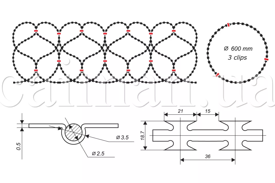 Diagram of the Egoza-Standard 600/3 razor wire barrier