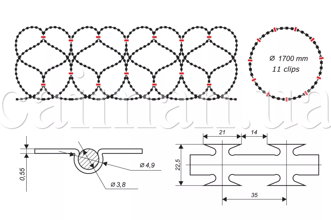 Diagramm der Nato-Drahtbarriere Egoza-Super 1700/11