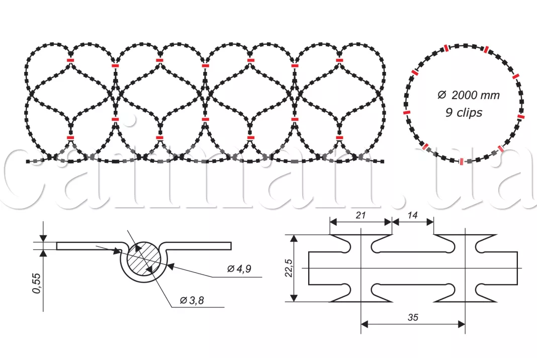 Diagramm der Egoza-Super 2000/9-Nato-Drahtbarriere