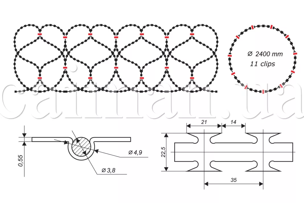 Diagramm der Egoza-Super 2400/11-Nato-Drahtbarriere