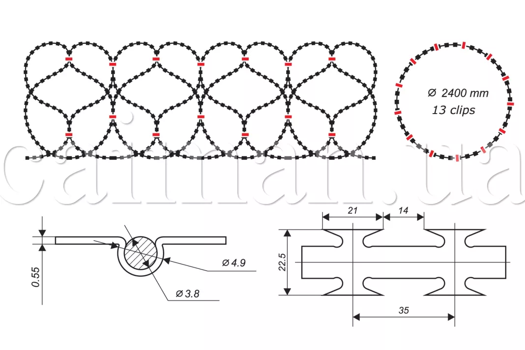Diagram of the Egoza-Super 2400/13 concertina wire barrier